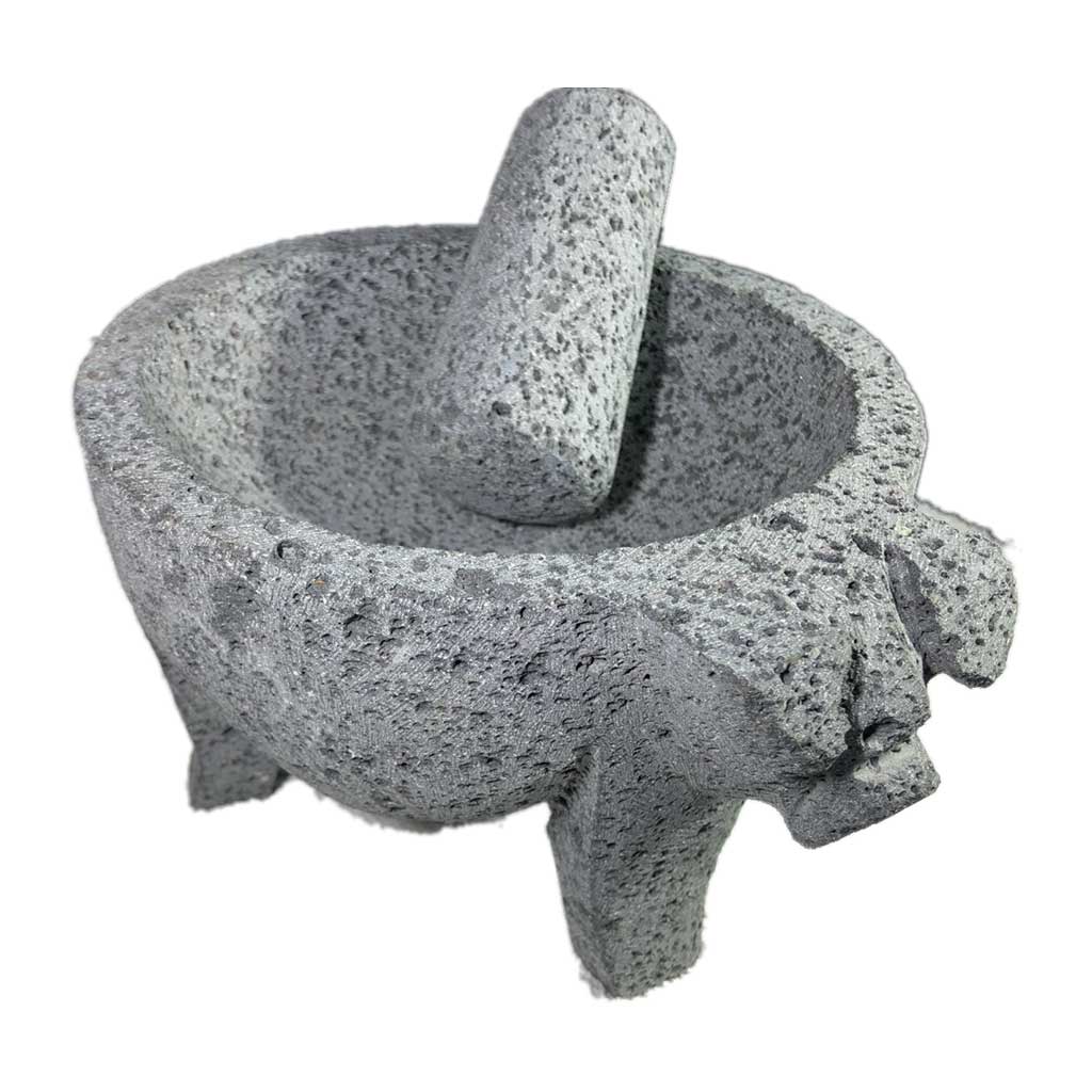 Molcajete (mortero) mexicano de 18cm de diámetro tallado a mano con piedra volcánica (basalto) - Tienda Mexicana Online - Huastekoo.es