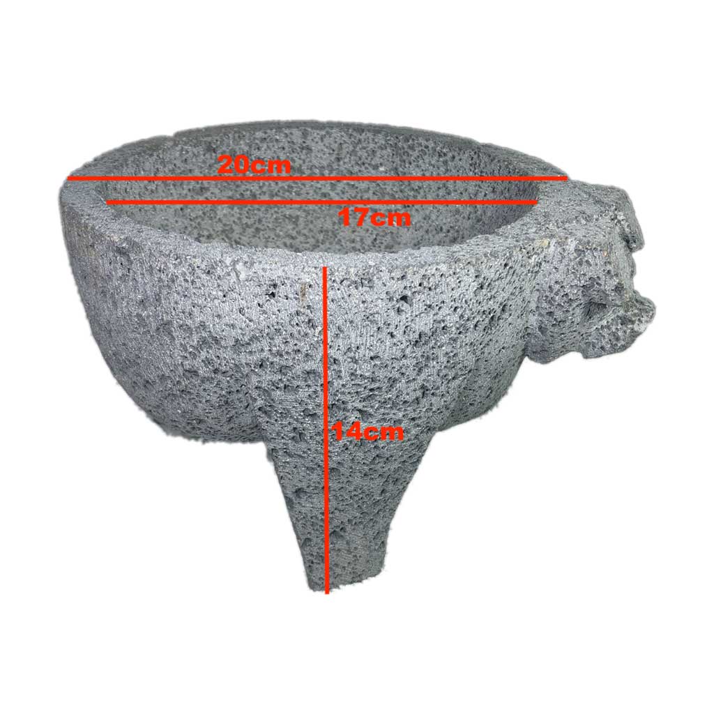 Molcajete (mortero) mexicano de 20cm de diámetro de piedra volcánica - Tienda Mexicana Online - Huastekoo.es - medidas