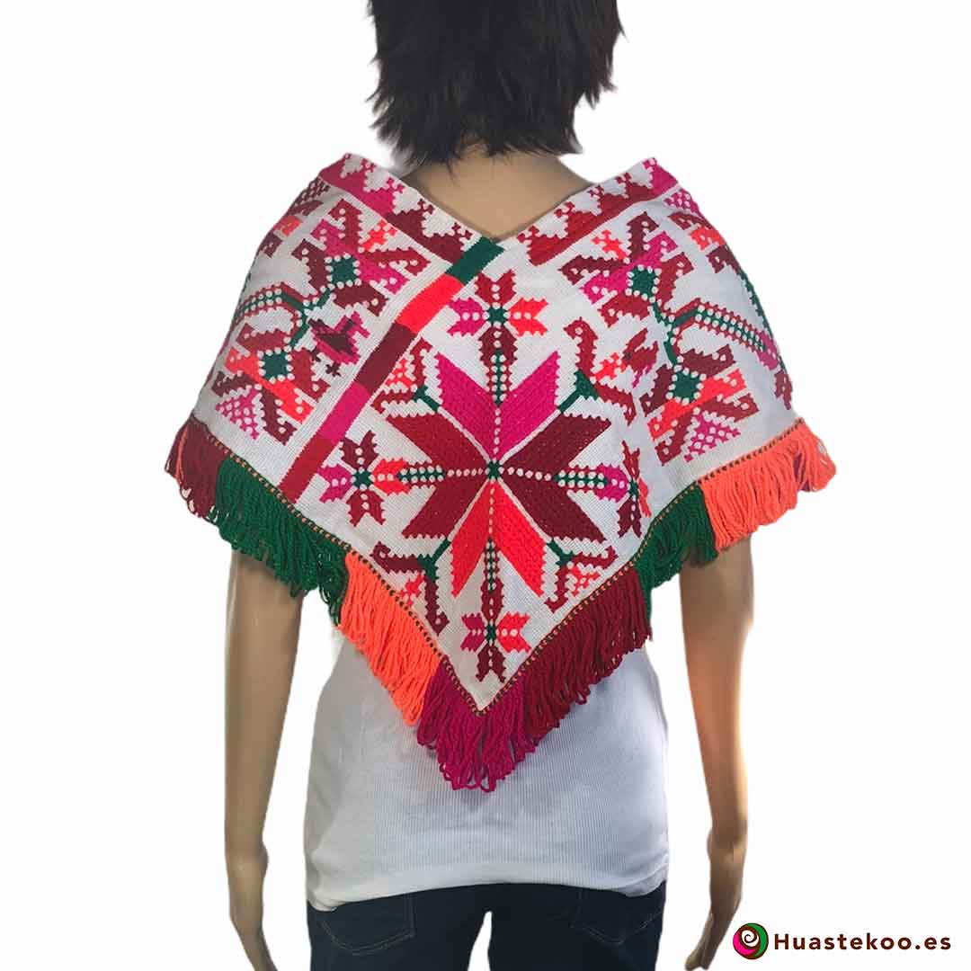 Auténtico Quexquemetl (Poncho) Mexicano Bordado a Mano H00044 a la venta en la tienda mexicana online Huastekoo España - 2