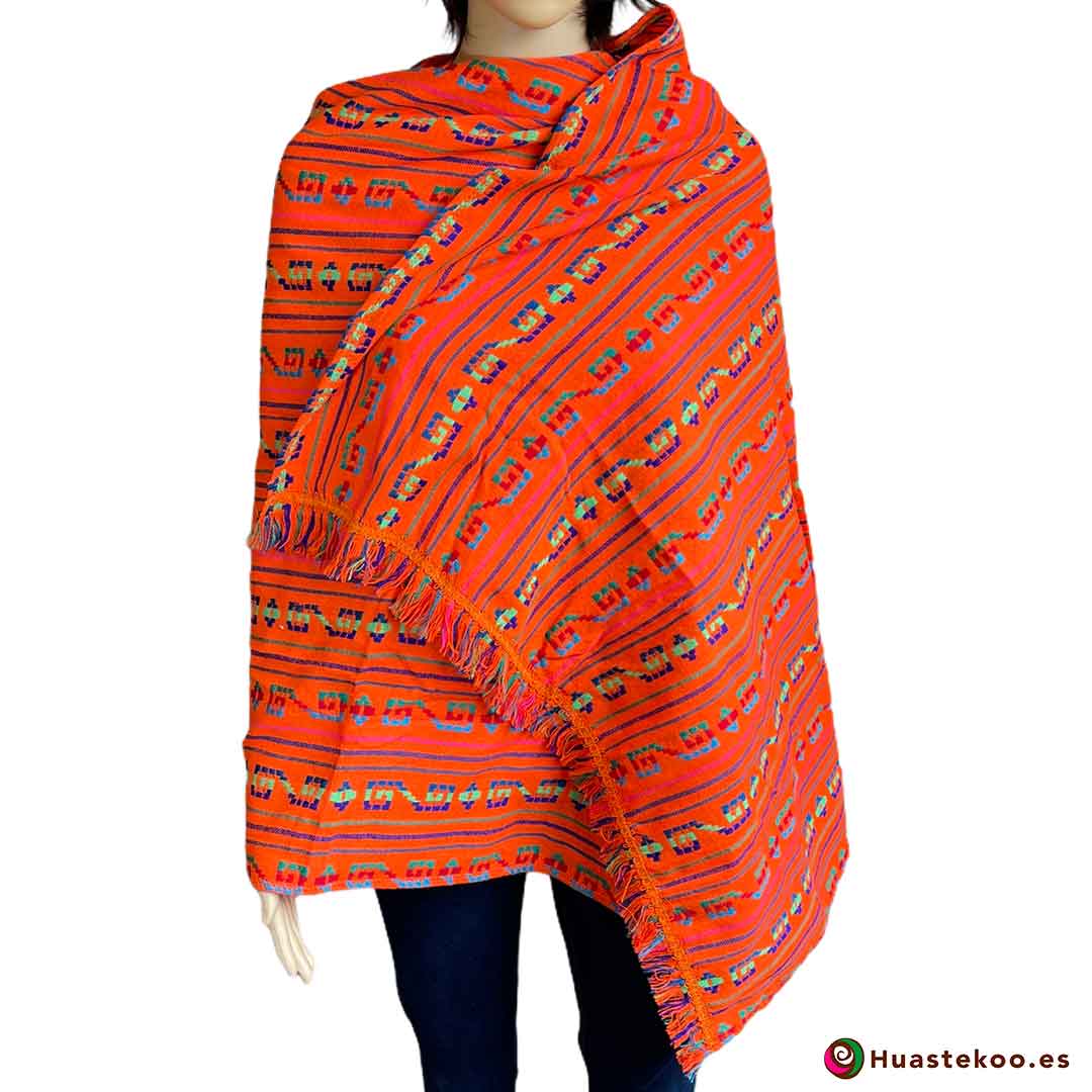 Rebozo o fular mexicano color naranja a la venta en la tienda de ropa mexicana online Huastekoo España - H00006