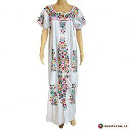 Precioso Vestido Mexicano Tehuacán largo bordado a mano H00788 a la venta en la tienda de ropa mexicana online Huastekoo España